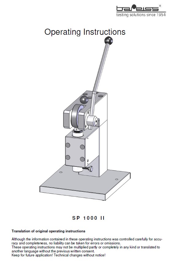 Punching press SP 1000 operating manual